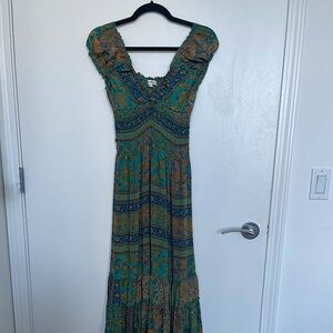 European maxi dress from Italy. Intricate blue, green, & gold pattern. EU size M